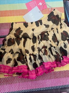 Harajuku mini Leopard Print Tiered Mini Skirt with Hot Pink Ruffle Trim